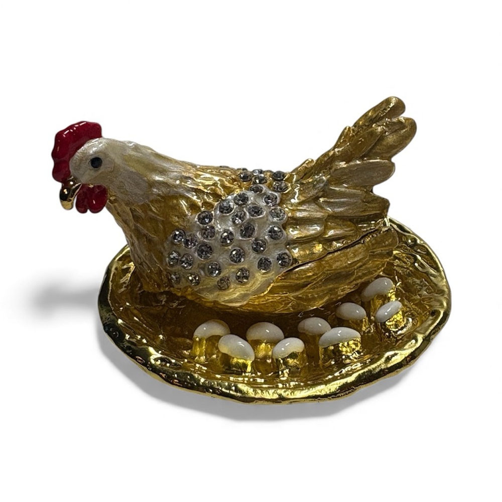 Elegant Gold and Rhinestone Hinged Miniature Box